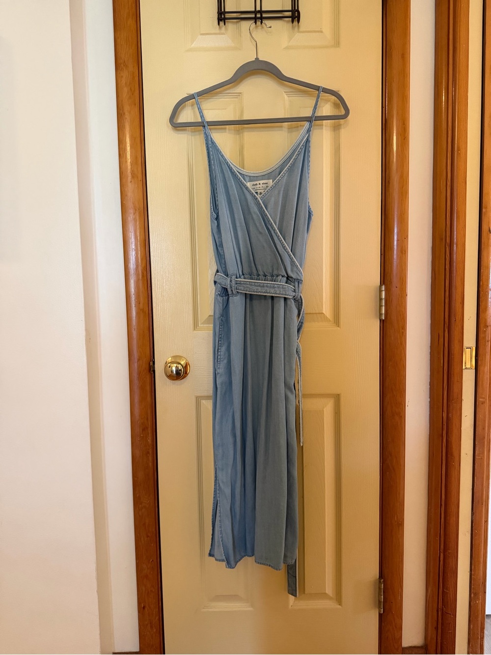 Anthropologie Light Blue Denim Wrap Maxi Dress